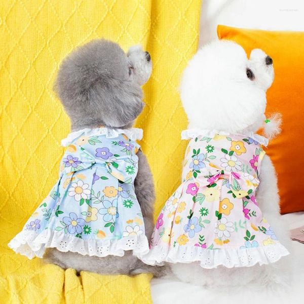 Roupa para cachorro adorável vestido de verão para animais de estimação respirável confortável estampa floral filhote de cachorro princesa