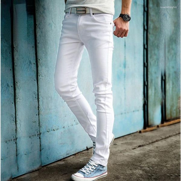 Jeans masculino 2023 moda magro masculino branco calças masculinas calças casuais lápis magro meninos hip hop pantalon homme