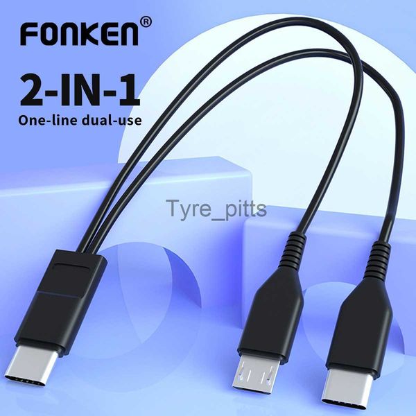 Ladegeräte/Kabel FONKEN Typ-C-Kabel 2-in-1-Micro-USB-C-Kabel, kurz, 25 cm, Handy-Ladekabel für Xiaomi, Samsung, Ladekabel, Mini-Kabel x0804
