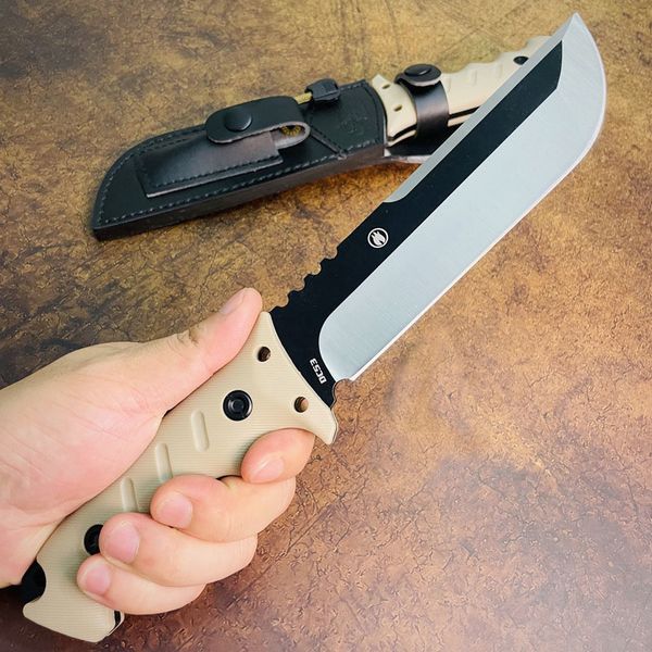 Falcon Outdoor Survival Gerades Messer DC53 Satin-Klinge mit gerader Spitze, Vollerl-Micarta-Griff, feststehende Messer mit Kydex