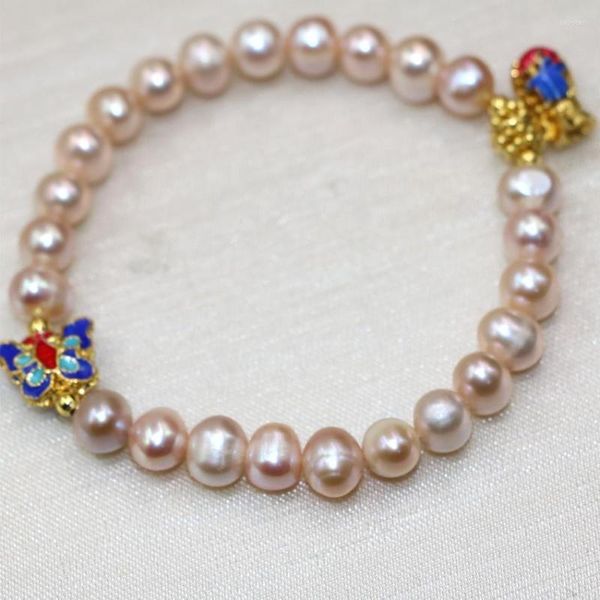 Strand Bohemia Style Exquisite Natural Orange Freshwater Pearl Beads 8-9mm Charms Bracciali Donna Fai da te Cloisonne Jewelry 7.5inch B2978