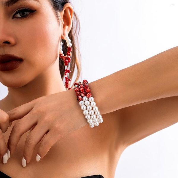 Strand Gothic Bloody Imitazione Pearl Beads Bracciale per le donne Trendy Cosplay Layered Beaded Hand Chain 2023 Accessori per gioielli di moda