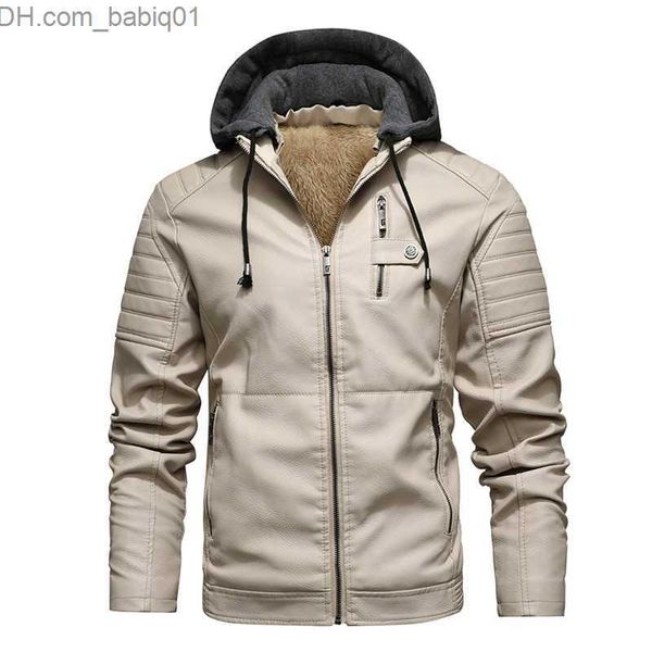 Giacca da uomo in pelle con cappuccio in pelle sintetica invernale da uomo con giacca in pelle da motociclista alla moda felpata e ispessita Abbigliamento da uomo di marca T230804