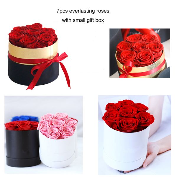 7 Stück ewige Rosenbox, konservierte Rosen, tolles Geschenk, schwarz-weiße Boxen, ewige echte Naturrosen, Valentinstag, ewige Blumen, Geschenke, Hochzeitsblumen