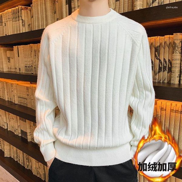 Männer Pullover 2023 Pullover Koreanische Version Von Weiß Trend Strickwaren Männer Plus Fleece Verdickte Feste Farbe Unterwolle Pullover