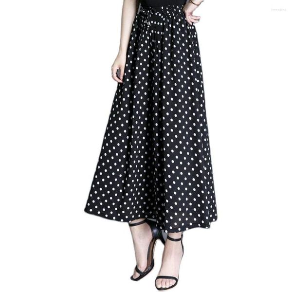 Damenhosen Polka Dot Hohe Taille Geerntete Hose 2023 Sommer Dünne Chiffon Frauen Lose Breite Bein Rock Elastische Band Plus Größe