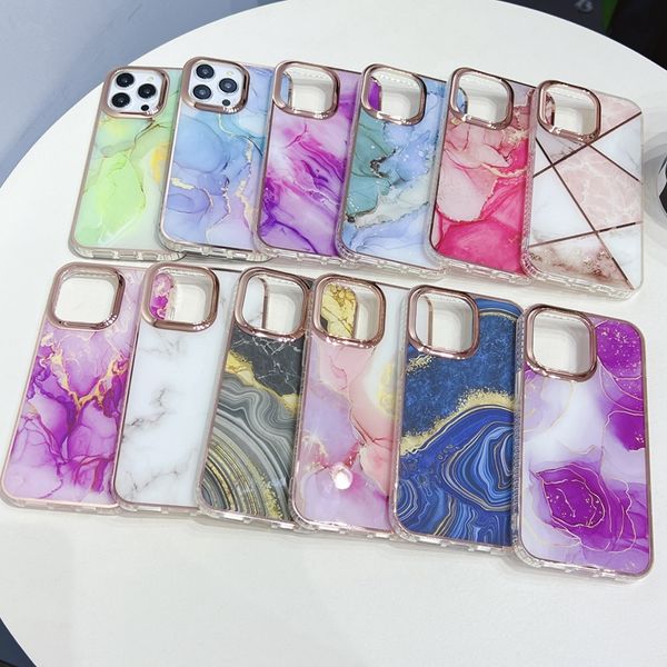 Custodie antiurto in marmo di placcatura di lusso per Iphone 15 Plus 14 Pro Max 13 12 11 X XR XS 8 7 Fiore di pizzo elettrolitico cromato Soft TPU IMD Stone Rock Cover posteriore per cellulare