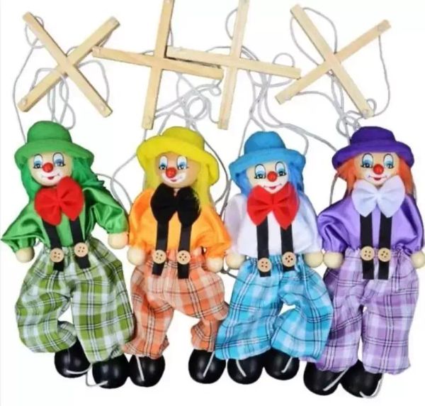 7 stili 25 cm divertente favore di partito vintage colorato tirare stringa burattino pagliaccio burattino di legno artigianato attività congiunta bambola bambini regali per bambini