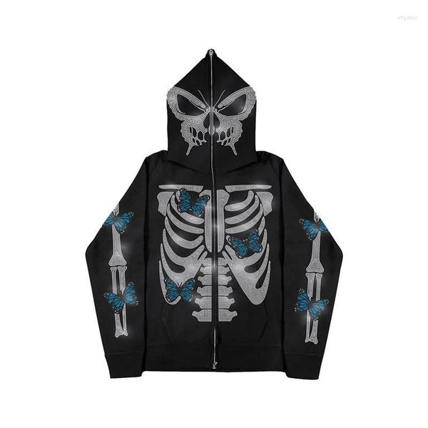 Erkek Hoodies Y2K 2023 Harajuku Amerikan High Street Black Hoodie Ceket Hip Hop Zip Up Erkekler Goth Çift Büyük Boy