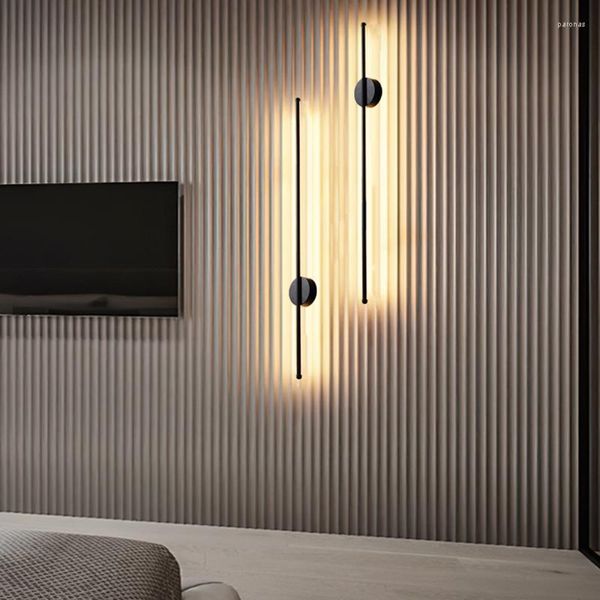 Lâmpada de parede minimalista longa tira luzes LED para sala de estar TV fundo interior luxo lâmpadas de cabeceira arandela preto