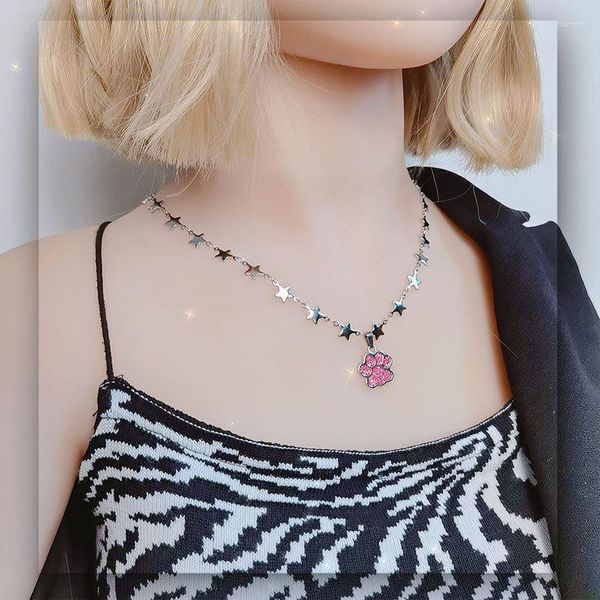 Подвесные ожерелья 2023 Корейская мода сияющая розовая собачья когтя Пентаграмма для женщин Y2K 2000 -х