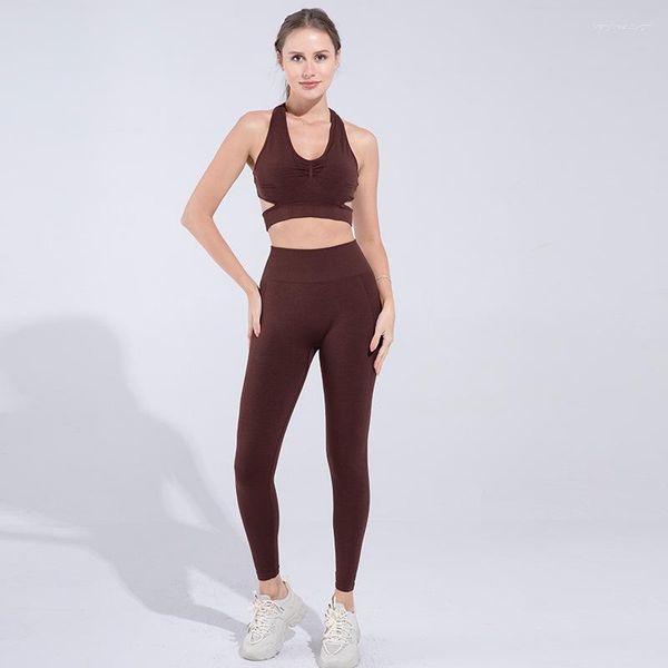 Active Sets 2-teiliges nahtloses Sport-Set für Damen, Trainingsanzug, Yoga, Fitness, BH, hohe Taille, Leggings, Fitnessstudio, Reiten, Shorts, Strumpfhosen