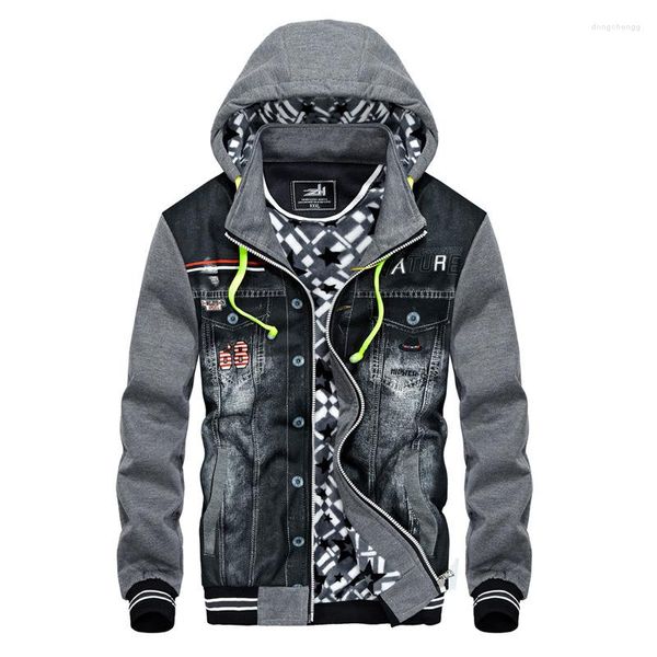 Hoodies masculinos moletom moda cowboy costura com capuz jaqueta de lã casaco masculino roupas jeans plus size outwear