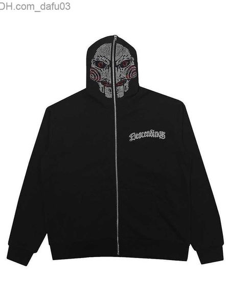 Moletons masculinos com capuz Y2K Clothing Hoodie Masculino Strass Skeleton Oversized Sweatshirt Y2K Zipper Hoodie Autumn Gothic Hoodie Z230804