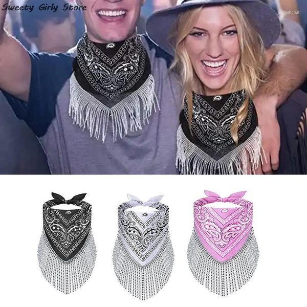 Schals Disco Quaste Schal Western Cowboy Bandana mit silbernen Fransen Kopftuch Kopf Hals Party Club Foulard Mode Tanz Hijabs