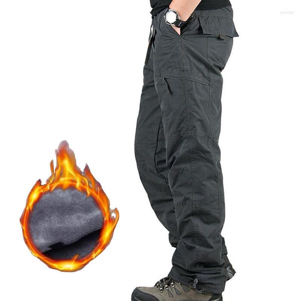 Männer Hosen Winter Verdicken Fleece Männer Casual Baumwolle Overalls Armee Multi-tasche Militär Hosen Thermische Fracht Taktische Kleidung