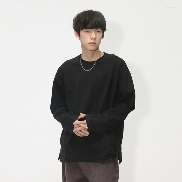 T-shirt da uomo SYUHGFA T-shirt a maniche lunghe Abbigliamento moda di tendenza 2023 Autunno Tinta unita Magliette allentate T-shirt casual coreana Pullover
