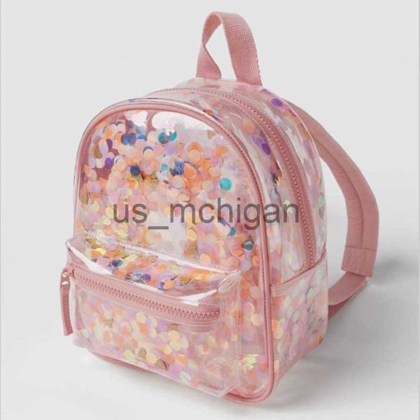 Sacos de noite 2023 verão confete transparente pvc mochila crianças senhoras escolabag jardim de infância crianças cor confete ornamento meninas mochila j230804