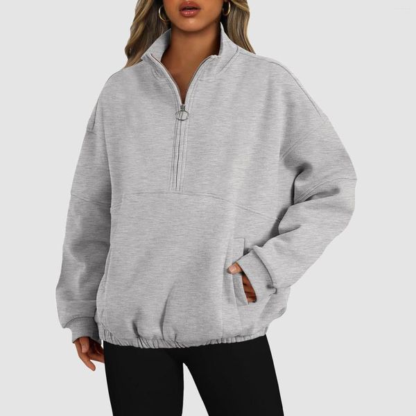 Felpe con cappuccio da donna Felpa pullover con mezza zip Donna 2023 Vestiti Harajuku oversize Ragazze adolescenti Autunno Streetwear Top larghi