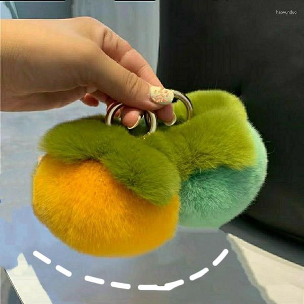 Anahtarlıklar peluş top mini sahte anahtarlık sevimli tatlı persimmon oyuncak okul çantası kolye kadınlar araba anahtar metal yüzük süsleri kız hediye