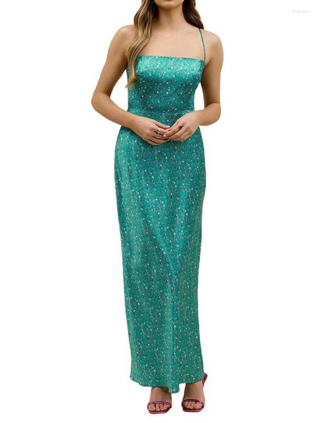 Повседневные платья с цветочным принтом рукавицы макси-платье y2k a-line без списки спагетти ремня для летней моды для летней моды