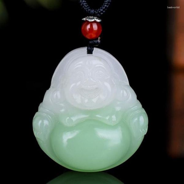 Collane con ciondolo Collana di Buddha di giada verde naturale Uomo Donna Gioielleria raffinata Amuleto di fascino fortunato di nefrite di Hetian cinese genuino