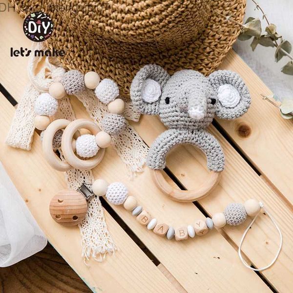 Clip portaciuccio # Facciamo un set di animali all'uncinetto alce amigurumi elefante denti da latte catene ciuccio in legno BPA free care mouse toys Z230804