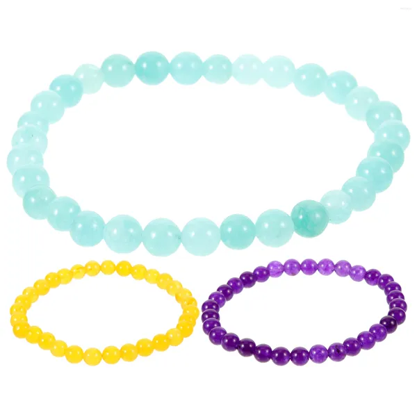 Charm Bracelets 3 Pcs Pedra Frisada Redondo Pulseira de Pedra Preciosa Unissex