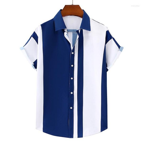 Camisas casuais masculinas Collision Color Listrado Camisa de manga curta 2023 Verão Juventude Moda masculina Praia Férias Estilo naval Roupas da moda