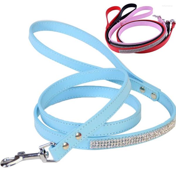 Coleiras para cães Coleira PU Bling Strass Caminhada Treinamento colorido com cravejado brilhante para gatos cães (azul)