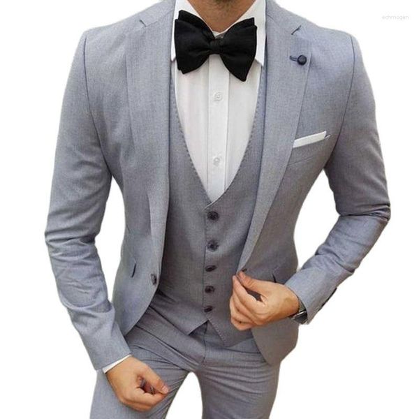 Ternos masculinos cinza fino ajuste masculino para casamento com lapela entalhada 3 peças smoking noivo masculino moda formal traje jaqueta colete calças