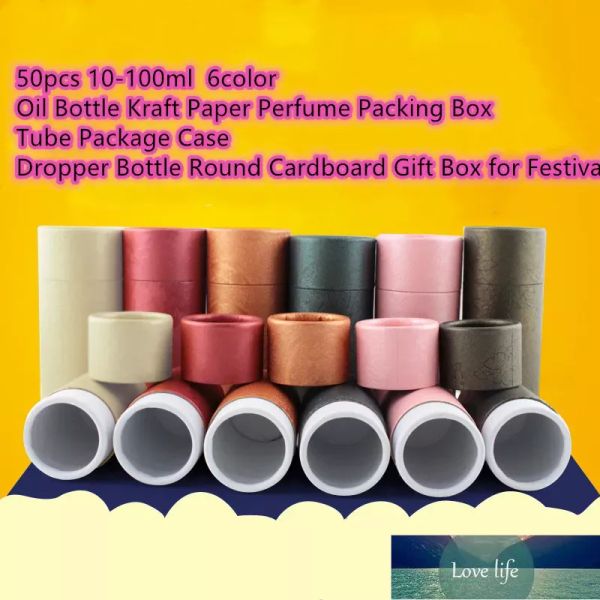 Klasik 50pcs 10-100ml Yağ Şişesi Kraft Kağıt Parfüm Paketleme Kutusu Boru Paketi Kılıf Damlat Şişesi Yuvarlak Karton Hediye Kutusu Festival için