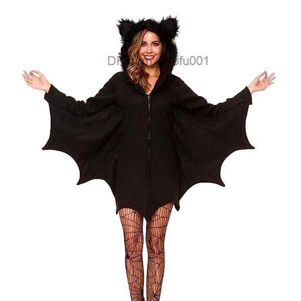 Themenkostüm Halloween Damen Fledermaus Bequemes schwarzes Tier Rollenspiel für Erwachsene Vampir Reißverschlusskleid Senden Sie schwarze sexy Socken Z230804