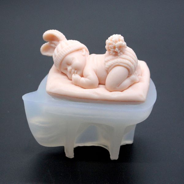 Backformen 1 Stück 3D schlafendes Baby Silikonform Schokolade Süßigkeiten Fondant handgemachte Seife Kerze Gips Harz Herstellungswerkzeug 230803