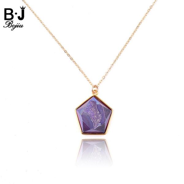 Gargantilha Cor de Ouro Druzy Stone Senhoras Colares para Mulheres Boho Roxo Verde Azul Rosa Drusy Cristal Corrente Colar NKS210 Gargantilhas