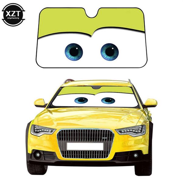 Viseira de pára-brisa aquecida com folha de desenho animado 4 cores Olhos grandes Pixar 130x70cm Viseira da janela dianteira do carro Proteção solar do carro2092