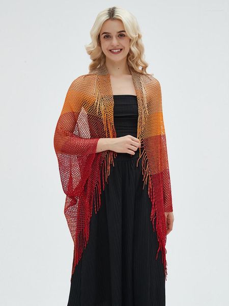 Cachecóis Moda 2023 Malha Oco Verão Elegante Cachecol Feminino Chique Borla Poncho Capa Para Mujer Pashmina Cachecol Envoltório Xale