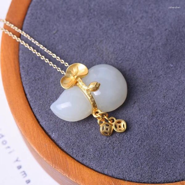 Anhänger Halsketten Modeschmuck Natürliche Hetian Jade Kürbis Halskette Chalcedon Amulett Geschenke für Frauen
