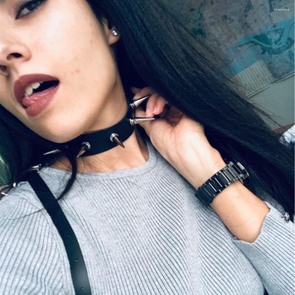 Choker Goth Große Nieten Mit Spikes Charms Steampunk Neck Strap Männer Kpop Halsketten Für Frauen Gothic Kragen Drehmomente Schmuck Großhandel