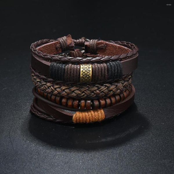 Charm Bracelets Vintage Pulseira De Couro PU Para Homens Multi-camada Trançada Massa Frita Twists Cordão Jóias