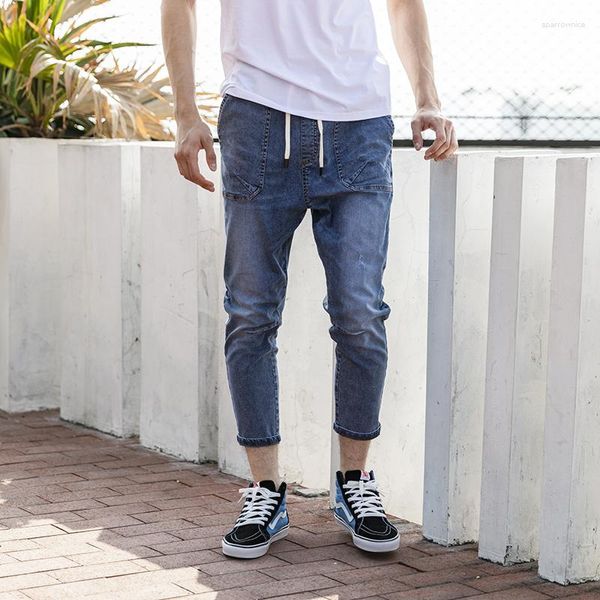 Jeans Masculino 2023 Primavera Outono Azul Algodão Renda Cintura Elástica Calças Denim Roupas de Marca Masculina M-3xl