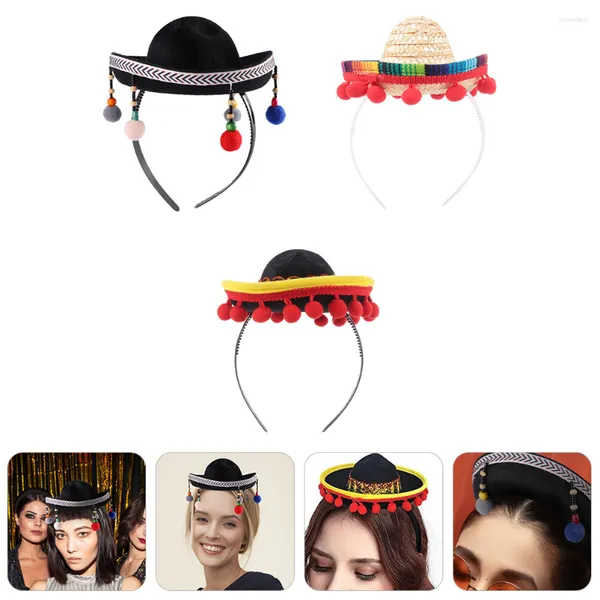 Bandane 3 pezzi Cappello messicano Ornamenti di Halloween Mini fascia per capelli Forniture per capelli per feste in tessuto Fascia per capelli Bambino
