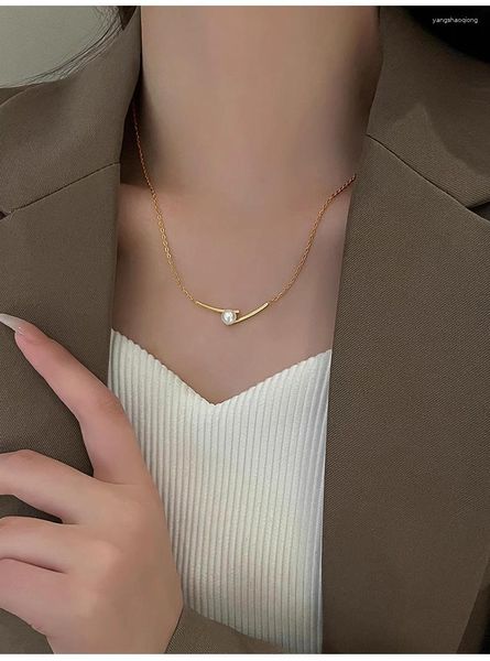 Hanger Kettingen Stijlvolle Elegante Glimlach Vorm Kunstmatige Parel Roestvrij Staal Vergulde Ketting Voor Vrouwen Meisjes Dames Verjaardagscadeaus