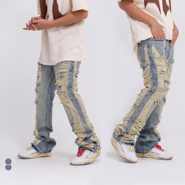 Erkek kot pantolon Amerikan High Street Micro Flare Pants Elleğen Ağır Hizmet Çok Yönlü Moda Günlük Düz Kadınlar