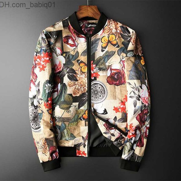 Hommes Vestes Hommes Boutique Style Japonais Imprimer Col Montant Veste Décontractée Automne Hommes Mode Hip Hop Manteaux Mâle Slim Fleur Bomber Vestes T230804