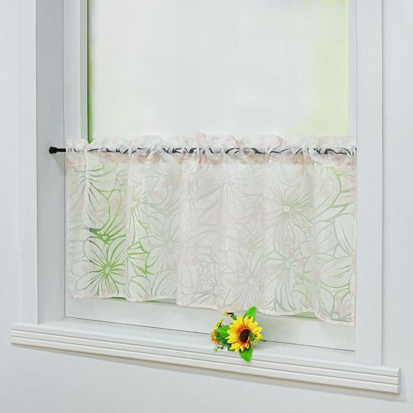 Cortina 1 peça meia flor estampada camadas de janela para decoração de cozinha em casa painel de tratamento de café voile sólido