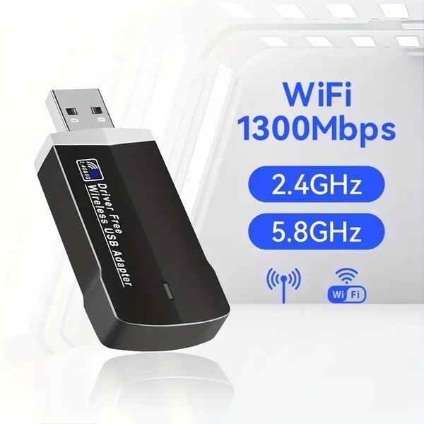 Adattatore wireless per adattatore di rete per PC desktop, adattatore WiFi USB wireless per PC 1300 Mbps, adattatore WiFi 5.8G/2.4G con antenna ad alto guadagno integrata