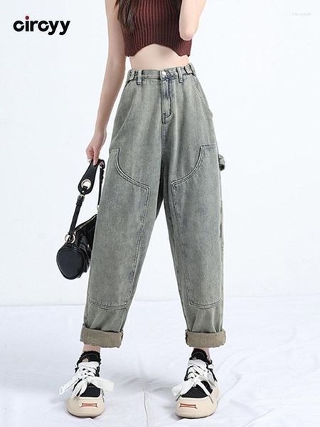 Damen Jeans Baggy Frauen Hohe Taille Elastische Taille 2023 Vintage Denim Haremshosen Patchwork Y2K Lose Dünne Hosen Streetwear Sommer