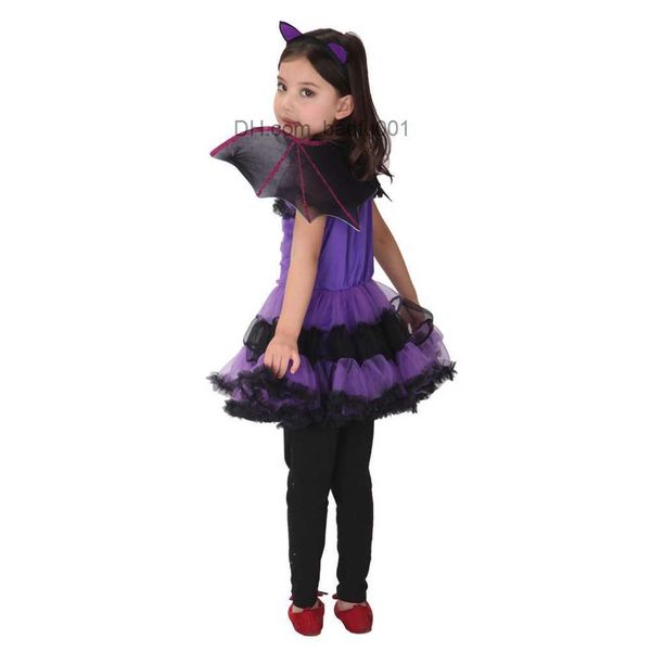 Traje de tema infantil menina morcego roxo vestido de princesa vampiro fantasia role-playing come on bruxa fantasia e asas traje de role-playing de halloween Z230804