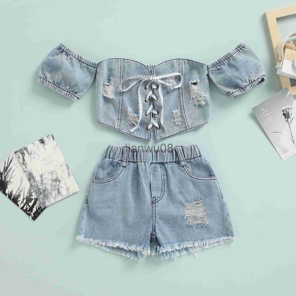 Conjuntos de roupas Ma Baby 27Y Toddler Kid Girls Conjunto de roupas de verão Jeans Crop Tops Shorts Jeans Crianças Fantasias de meninas D95 x0803